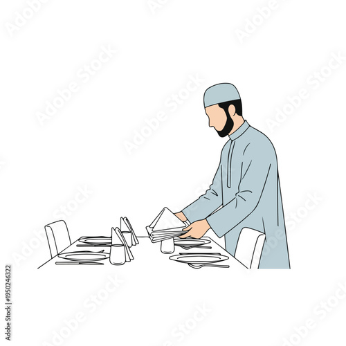 Man in lab coat working with papers at a table in a laboratory setting
