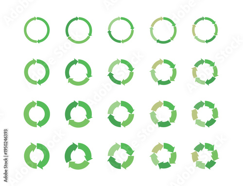 イラスト素材：サイクル図　サイクル矢印　緑　set of recycling icons. recyclable icon set