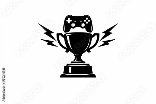 Minimalist Esports Trophy Icon with Gaming Controller and Lightning Bolts