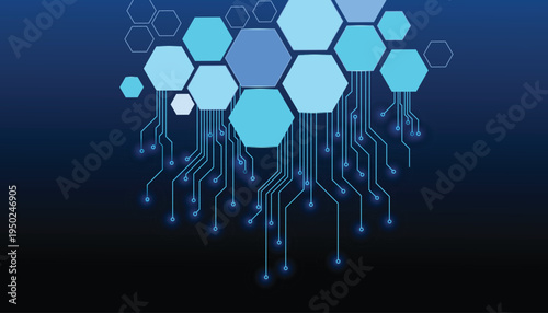 Cuadro en lienzo Abstract Digital Network Technology Hexagon Data Connections with vector illustr