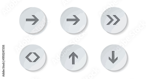 Set of six circular buttons with various arrow symbols pointing in different directions