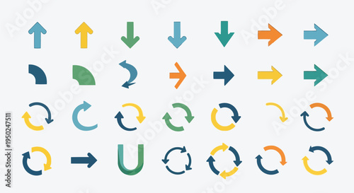 Various arrows and circular icons pointing in different directions and orientations
