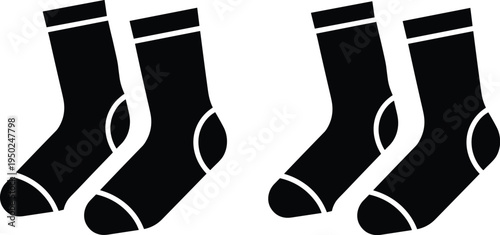 Black socks, white outline, fashion accessory, footwear design, laundry item, retail display, minimalist style, clothing detail, sock pair, textile product