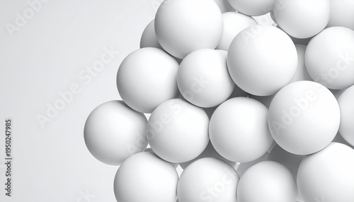 White spheres piled in a cluster, studio shot, plain background, abstract design, suitable for backgrounds or concepts