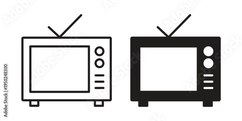Tv retro icon line vector illustration in solid color design