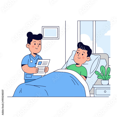 Nurse checking on patient in hospital bed, healthcare, medical care, doctor, hospital room