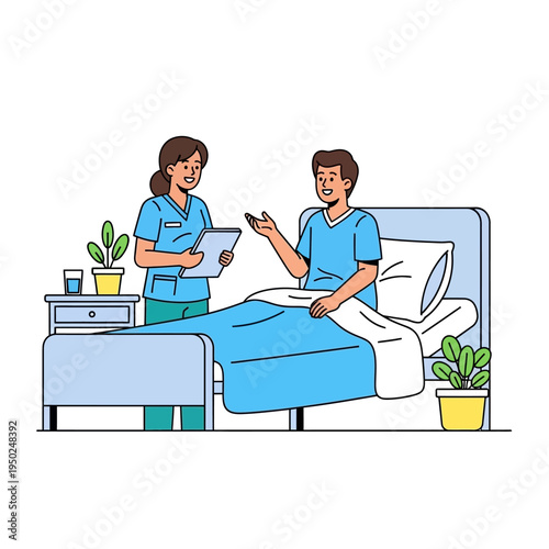Nurse Talking to Patient in Hospital Bed, Healthcare Consultation and Care