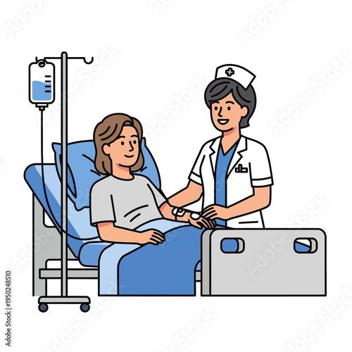 Nurse Administering IV Drip to Patient in Hospital Bed