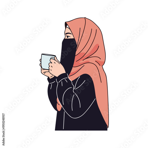 Woman wearing hijab and niqab using smartphone