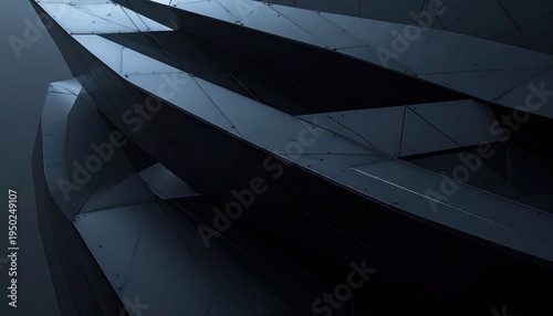 Abstract architecture with layered metal panels, in construction, with blurred dark background, for modern designs