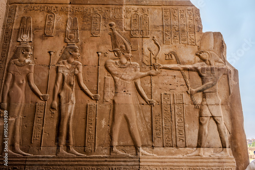 Ancient Egyptian relief carvings at Kom Ombo Temple