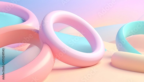 Pastel rings floating, studio background, creating abstract, modern, and artistic designs
