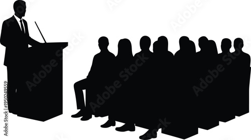 Professional speaker presenting to large audience at seminar