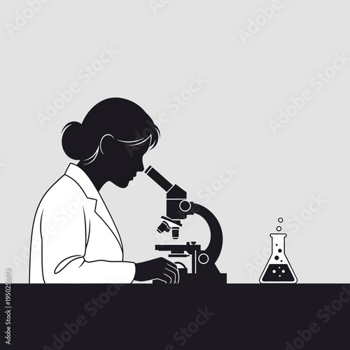 Scientist looking through microscope, laboratory research, science, discovery, innovation