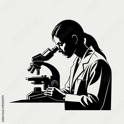 Scientist looking through microscope, laboratory research, scientific discovery, close-up