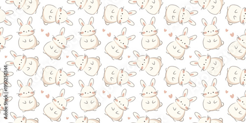 Pattern with cute white rabbits. Seamless pattern for children's clothing, underwear, goods