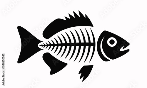 Fish Bone Skeleton Icon – Monochrome Vector Illustration