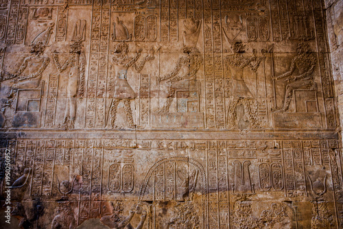 фотографія Ancient Egyptian wall relief carvings at the Temple of Horus in Edfu