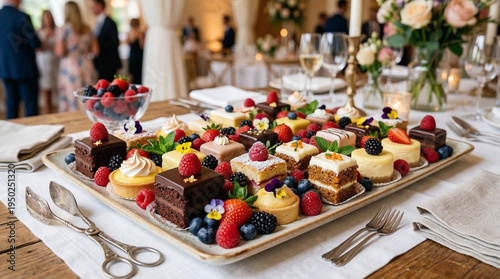 Elegant Dessert Platter with Assorted Petit Fours and Fresh Berries
