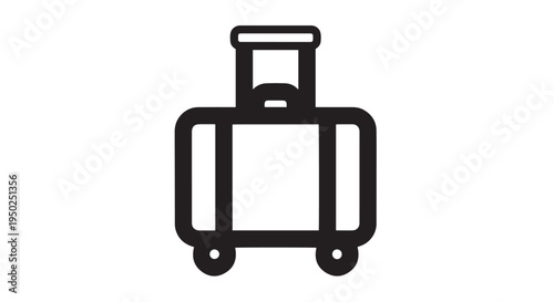 Vector graphic illustration of a travel luggage suitcase with wheels and an extendable handle for journeys