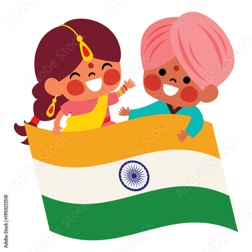 Indian Kids on India Flag