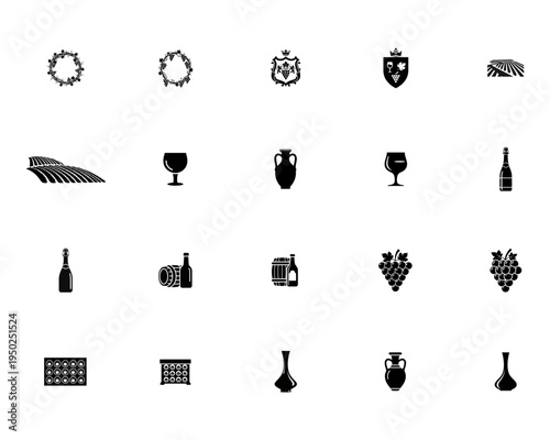 Wine and Vineyard Silhouette Collection grapes wine glass