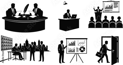 Business teamwork, corporate meeting, remote work, presentation, video conference, office collaboration, professional analysis, strategy discussion, workplace communication, success