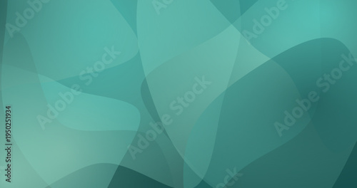 Abstract flowing translucent shapes soft teal gradient background