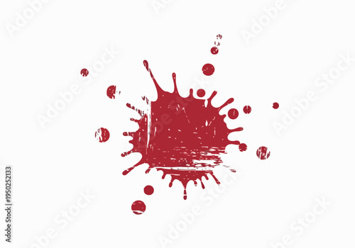 A striking red splatter of paint or blood, artfully splattered on a white background, suggesting a bold artistic expression or a dramatic incident