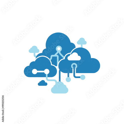 Abstract representation of interconnected cloud computing services and digital network infrastructure.