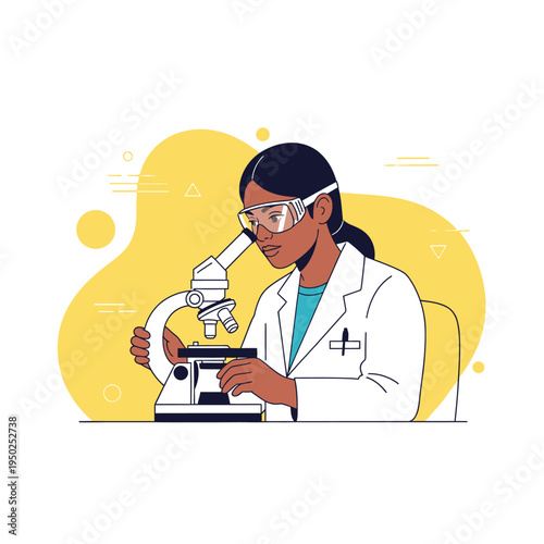 Scientist Woman Looking Through Microscope, Laboratory Research, Science Education
