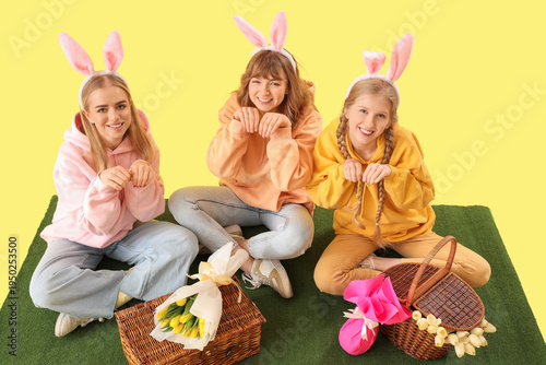 Young girl with bunny ears ...