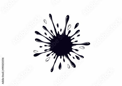 Abstract Splatter of Dark Ink or Paint on White Background, Dynamic Splash Shape