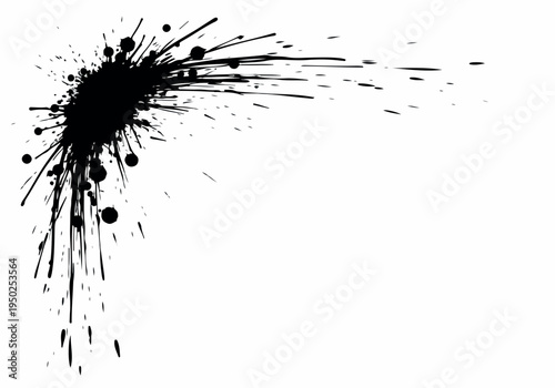 Black ink splatter design element, abstract brush stroke and drip art for graphic design projects