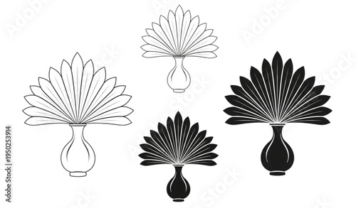 A set of minimalist vase illustrations in various line art styles