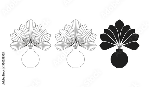 A set of three minimalist flower vase illustrations in different design styles