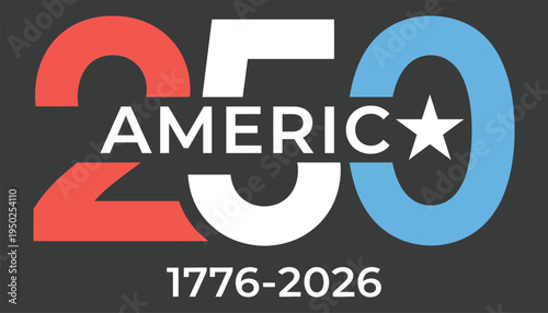 American 250th anniversary logo with red white and blue colors and star