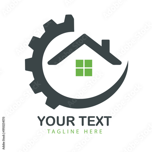 Home Maintenance Service Logo with Gear and House Roof Vector Icon