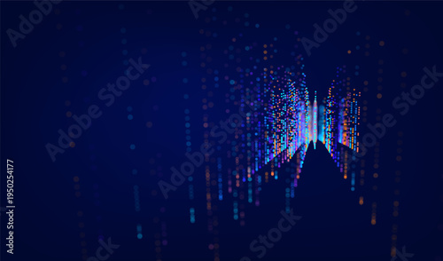 Abstract future ai background with blue big data and digital dots for tech and technology science presentation. Line cyber business network 3d backdrop. Connection graphic design.
