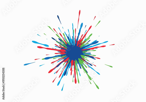 Explosion of vibrant colors, artistic paint splashes resembling a starburst or nebula, dynamic graphic design element