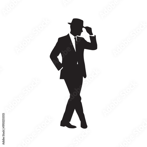 Silhouette of a Dapper Man in a Suit Tipping His Hat