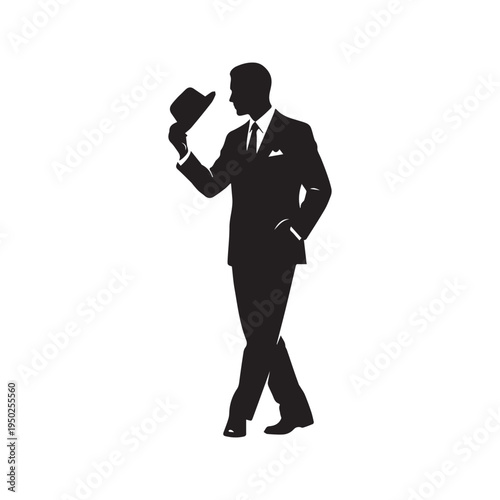 Silhouette of a Dapper Man in a Suit Tipping His Hat