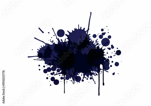 Abstract Dark Blue Ink Splatter on White Background - Creative Design Element