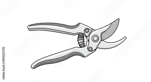 Professional illustration of metal garden pruning shears or secateurs with gray handles isolated on a white background for gardening themes.