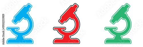 microscope vector icon set, microscope silhouette line act Vector clipart black illustration. scientific research tools vector