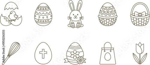 Easter eggs vector illustrations cute bunny basket and decorated eggs