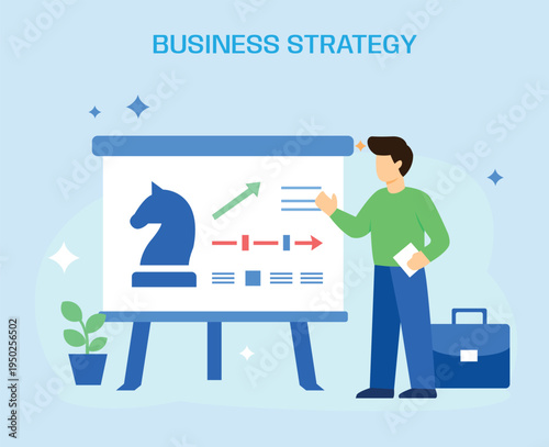 Business Strategy Planning Presentation with Chess Knight Flat Illustration