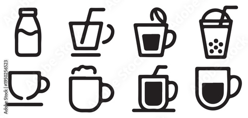 Different styles of coffee and tea cups icons set black silhouette vector illustration eps 10