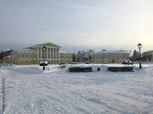 Canvastavla main square of Kostroma (Russia) in the frosty winter