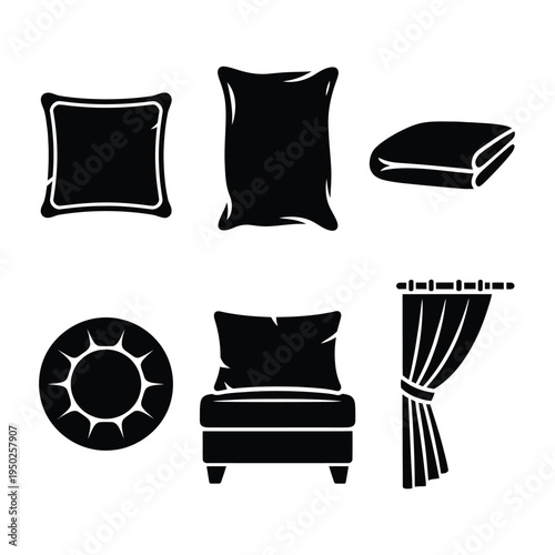 Household Furnishing Silhouettes with Bedding and Textile Symbols